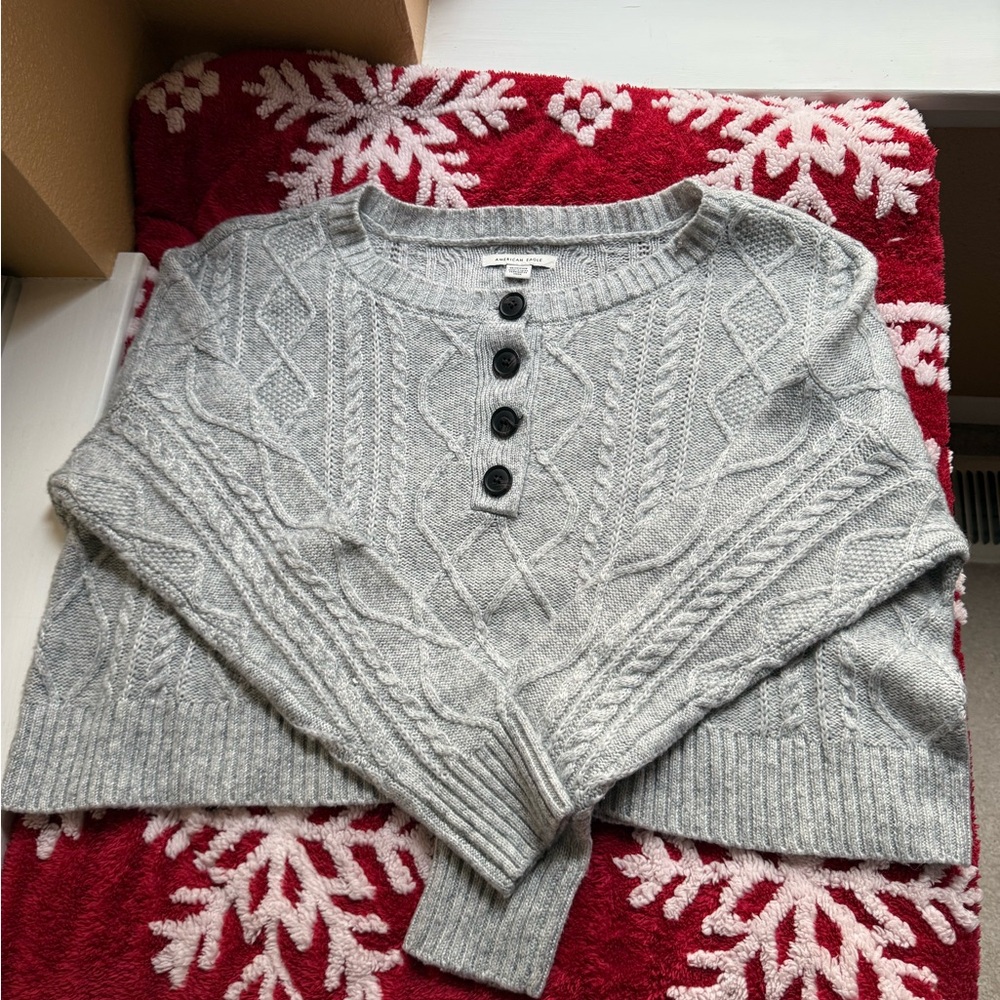 American Eagle Outfitters Light Gray Cable Knit Sweater